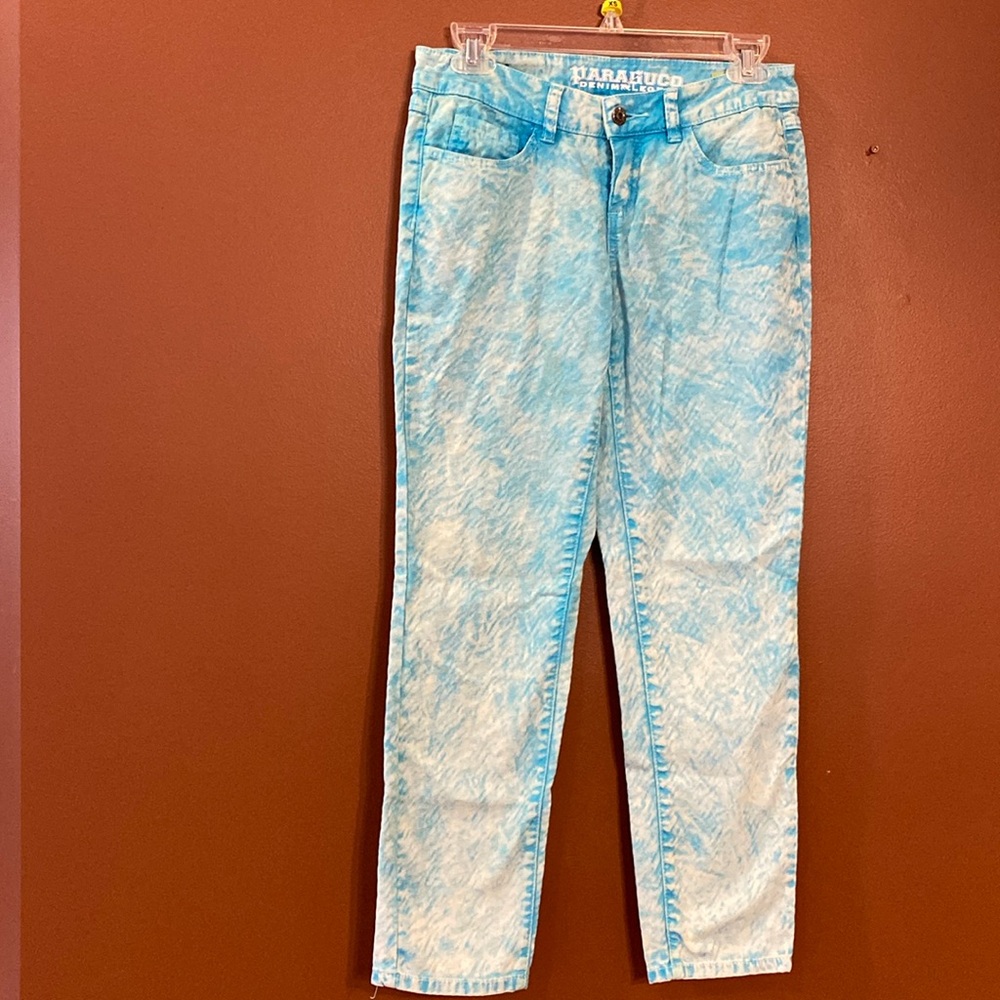 Parasuco denim legend ladies teal blue textured cotton pants in size 25.